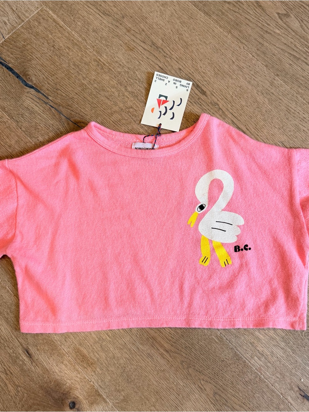 Pink Bobo Choses Flamingo Graphic Kids Crop knit Tee NWT